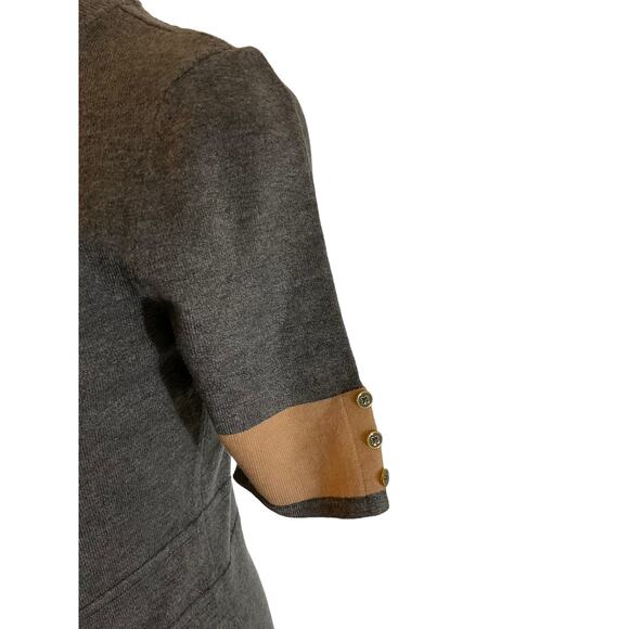 Liz Claiborne Women's Medium Gray Dress Short Sleeve Ribbed Knit Gold Buttons - Picture 14 of 15